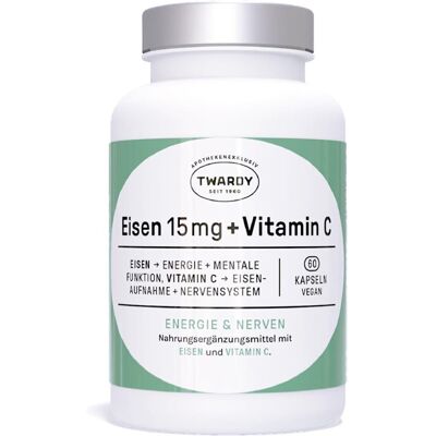 Twardy Eisen 15 mg + Vitamin C Kapseln vegan 60stk Twardy Eisen 15 mg + Vitamin C Kapseln vegan 60stk