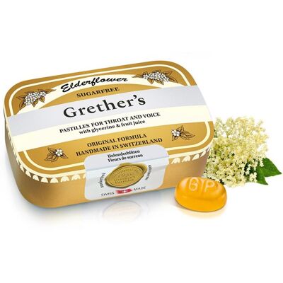 Grethers Holunderblüten Pastillen - Zuckerfrei - Halsschmerzen Linderung Grethers Holunderblüten Pastillen - Zuckerfrei - Halsschmerzen Linderung