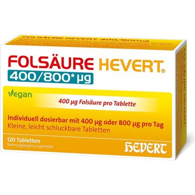 Folsäure Hevert 400/800 μg Tabletten 120stk Folsäure Hevert 400/800 μg Tabletten 120stk