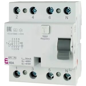 ETI Fehlerstrom-Schutzschalter 4P 40A 100mA Typ A ETI Fehlerstrom-Schutzschalter 4P 40A 100mA Typ A