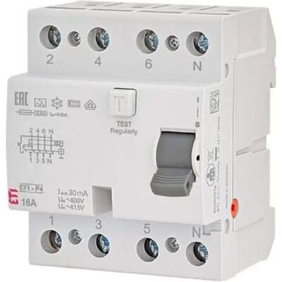 Eti 25A 4P Fehlerstromschutzschalter - 30mA, Typ AC, 6kA Eti 25A 4P Fehlerstromschutzschalter - 30mA, Typ AC, 6kA