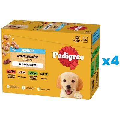 PEDIGREE Junior Mix Beutel 48x100g: Nassfutter für Welpen mit einer Mischung aus Rindfleisch, Leber und Reis, mit Huhn und Reis, mit Lammfleisch, Leber und Reis, mit Geflügel und Reis, in Gelee PEDIGREE Junior Mix Beutel 48x100g: Nassfutter für Welpen mit einer Mischung aus Rindfleisch, Leber und Reis, mit Huhn und Reis, mit Lammfleisch, Leber und Reis, mit Geflügel und Reis, in Gelee