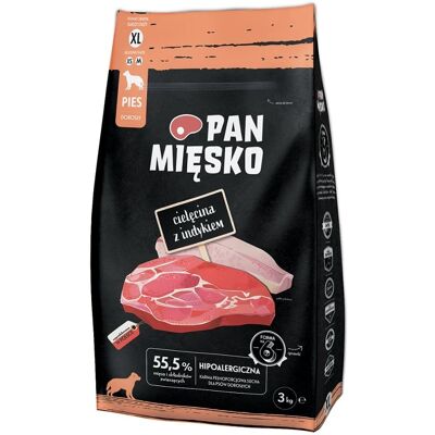 PAN MIĘSKO Trockenfutter mit Kalb und Pute für adulte Hunde XL hypoallergen 3 kg PAN MIĘSKO Trockenfutter mit Kalb und Pute für adulte Hunde XL hypoallergen 3 kg