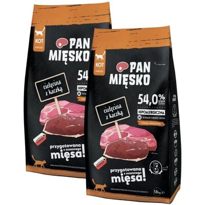 PAN MIĘSKO Trockenfutter mit Kalb und Ente für adulte Katzen M hypoallergen 2x1,6 kg PAN MIĘSKO Trockenfutter mit Kalb und Ente für adulte Katzen M hypoallergen 2x1,6 kg