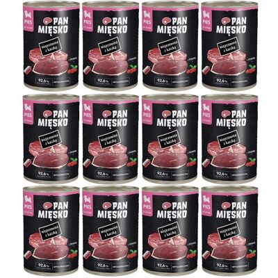 PAN MIĘSKO Nassfutter mit Schweinefleisch und Ente für Welpen hypoallergen 12x400 g PAN MIĘSKO Nassfutter mit Schweinefleisch und Ente für Welpen hypoallergen 12x400 g
