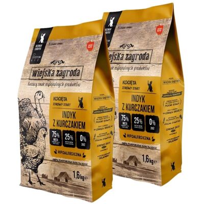 WIEJSKA ZAGRODA Trockenfutter Pute mit Huhn für Kätzchen getreidefrei 2x1,6 kg WIEJSKA ZAGRODA Trockenfutter Pute mit Huhn für Kätzchen getreidefrei 2x1,6 kg