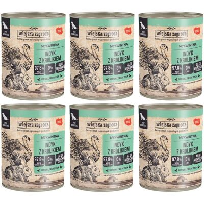WIEJSKA ZAGRODA Nassfutter Pute mit Kaninchen für adulte Hunde getreidefrei 6x800 g WIEJSKA ZAGRODA Nassfutter Pute mit Kaninchen für adulte Hunde getreidefrei 6x800 g