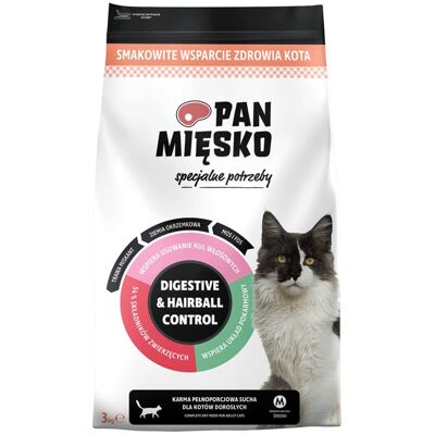 PAN MIĘSKO Digestive & Hairball Control Trockenfutter Truthahn mit Lachs für adulte Katzen 3 kg PAN MIĘSKO Digestive & Hairball Control Trockenfutter Truthahn mit Lachs für adulte Katzen 3 kg