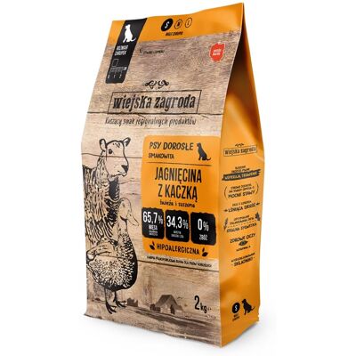 WIEJSKA ZAGRODA Trockenfutter mit Lamm und Ente für adulte kleine Hunde getreidefrei 2 kg WIEJSKA ZAGRODA Trockenfutter mit Lamm und Ente für adulte kleine Hunde getreidefrei 2 kg