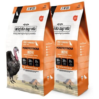 WIEJSKA ZAGRODA Trockenfutter mit Pute Monoprotein für adulte S/M Hunde 2x2 kg WIEJSKA ZAGRODA Trockenfutter mit Pute Monoprotein für adulte S/M Hunde 2x2 kg