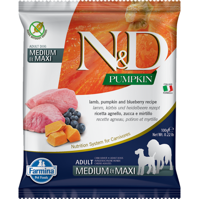 FARMINA N&D Pumpkin Trockenfutter mit Lamm, Kürbis und Heidelbeere für adulte Medium & Maxi Hunde 100 g FARMINA N&D Pumpkin Trockenfutter mit Lamm, Kürbis und Heidelbeere für adulte Medium & Maxi Hunde 100 g