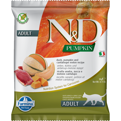 FARMINA N&D Pumpkin Trockenfutter Ente, Kürbis und Cantaloupe-Melone für adulte Katzen 50g FARMINA N&D Pumpkin Trockenfutter Ente, Kürbis und Cantaloupe-Melone für adulte Katzen 50g