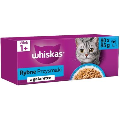 WHISKAS Adult Rybne Przysmaki 80x85g mokra karma pełnoporcjowa dla dorosłych kotów w galaretce WHISKAS Adult Rybne Przysmaki 80x85g mokra karma pełnoporcjowa dla dorosłych kotów w galaretce