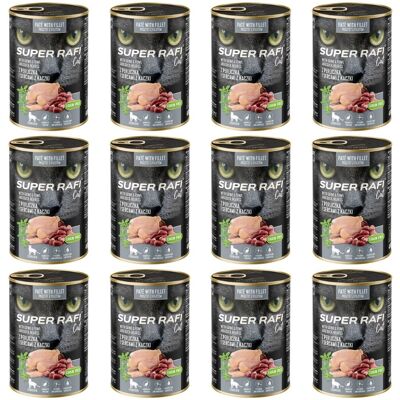 Super RAFI Nassfutter Perlhuhn und Entenherzen für adulte sterilisierte Katzen getreidefrei 12x400g Super RAFI Nassfutter Perlhuhn und Entenherzen für adulte sterilisierte Katzen getreidefrei 12x400g