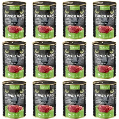 Super RAFI Nassfutter mit Wild und Hühnerherzen für adulte Katzen getreidefrei 12x400g Super RAFI Nassfutter mit Wild und Hühnerherzen für adulte Katzen getreidefrei 12x400g