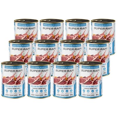 Super RAFI Nassfutter mit Lammfleisch und Putenherzen für adulte Hunde getreidefrei 12x400 g Super RAFI Nassfutter mit Lammfleisch und Putenherzen für adulte Hunde getreidefrei 12x400 g