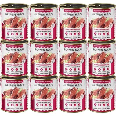 RAFI Super Nassfutter mit Kalbfleisch und Kaninchenleber für adulte Hunde aller Rassen getreidefrei 12x800g RAFI Super Nassfutter mit Kalbfleisch und Kaninchenleber für adulte Hunde aller Rassen getreidefrei 12x800g