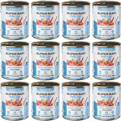 Super RAFI Pure Line Junior Nassfutter mit Lamm und Süßkartoffeln für Welpen getreidefrei 12x800g Super RAFI Pure Line Junior Nassfutter mit Lamm und Süßkartoffeln für Welpen getreidefrei 12x800g