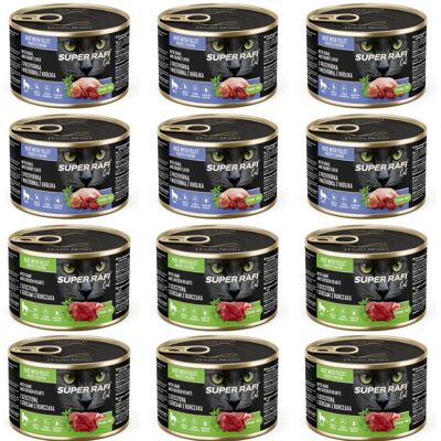 Super RAFI Nassfutter Wild und Hühnerherzen & Wachtel und Kaninchenleber für adulte Katzen 12x185g Super RAFI Nassfutter Wild und Hühnerherzen & Wachtel und Kaninchenleber für adulte Katzen 12x185g