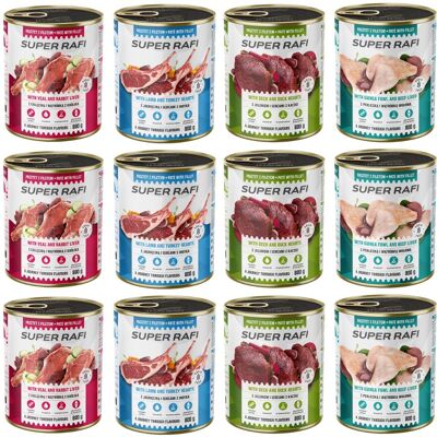 Super RAFI Nassfutter Mix 4 Geschmacks für adulte Hunde getreidefrei 12x800g Super RAFI Nassfutter Mix 4 Geschmacks für adulte Hunde getreidefrei 12x800g