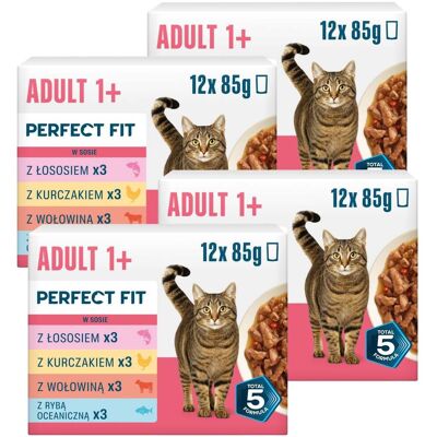 PERFECT FIT Adult 1+ Mix Smaków 48 x 85g mokra karma dla dorosłych kotów PERFECT FIT Adult 1+ Mix Smaków 48 x 85g mokra karma dla dorosłych kotów