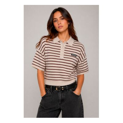 Rotate für Damen. 1143041764 Ellia Poloshirt beige (S), Lässig, Modal, Langarm Rotate für Damen. 1143041764 Ellia Poloshirt beige (S), Lässig, Modal, Langarm