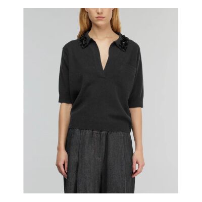 Semicouture für Damen. Y5WD27 Polo Giulia schwarz (L), Lässig, Cachemir, Langarm Semicouture für Damen. Y5WD27 Polo Giulia schwarz (L), Lässig, Cachemir, Langarm