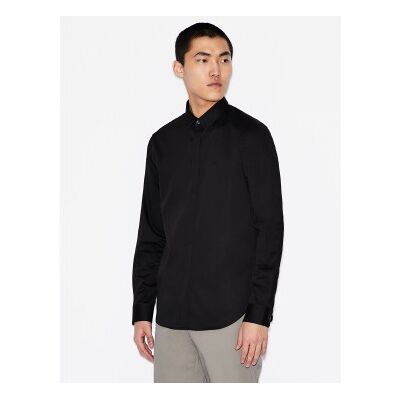 Giorgio Armani A X Armani Exchange für Herren. 8NZCBDZN10Z1200 Schwarzes Popeline-Hemd (S), Lässig, Party, Baumwolle, Klassisch, Langarm Giorgio Armani A X Armani Exchange für Herren. 8NZCBDZN10Z1200 Schwarzes Popeline-Hemd (S), Lässig, Party, Baumwolle, Klassisch, Langarm