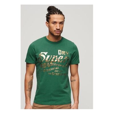 Superdry für Herren. M1011901A Workwear grünes T-Shirt mit Metallic-Grafik (S), Lässig, Baumwolle, Kurzarm Superdry für Herren. M1011901A Workwear grünes T-Shirt mit Metallic-Grafik (S), Lässig, Baumwolle, Kurzarm