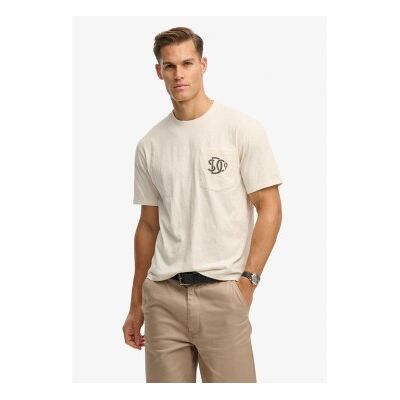 Superdry für Herren. M1012381A Merchant Grafik-Taschen-T-Shirt off-white (S), Weiß, Lässig, Baumwolle, Kurzarm Superdry für Herren. M1012381A Merchant Grafik-Taschen-T-Shirt off-white (S), Weiß, Lässig, Baumwolle, Kurzarm