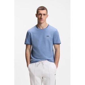 Boss für Herren. 50521245 Stretch-Baumwoll-T-Shirt mit Streifen und blauem Logo (L), Lässig, Baumwolle, Kurzarm Boss für Herren. 50521245 Stretch-Baumwoll-T-Shirt mit Streifen und blauem Logo (L), Lässig, Baumwolle, Kurzarm
