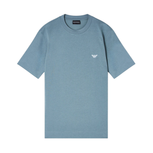 Giorgio Armani Emporio Armani für Herren. EM005396_AF13715 Blaues Slim Fit T-Shirt aus Grobstrick (XXL), Lässig, Baumwolle, Kurzarm Giorgio Armani Emporio Armani für Herren. EM005396_AF13715 Blaues Slim Fit T-Shirt aus Grobstrick (XXL), Lässig, Baumwolle, Kurzarm