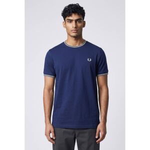 Fred Perry für Herren. M1588 T-Shirt mit blauem Zwei-Streifen-Besatz (XL), Lässig, Baumwolle, Kurzarm Fred Perry für Herren. M1588 T-Shirt mit blauem Zwei-Streifen-Besatz (XL), Lässig, Baumwolle, Kurzarm