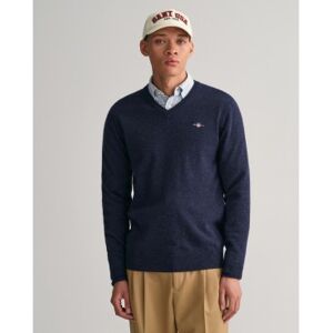 Gant für Herren. 87212 Pullover mit V-Ausschnitt aus sehr feiner navyfarbener Schafwolle (L), Lässig, Marine Gant für Herren. 87212 Pullover mit V-Ausschnitt aus sehr feiner navyfarbener Schafwolle (L), Lässig, Marine