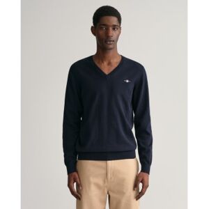 Gant für Herren. 8030562 Pullover mit V-Ausschnitt aus klassischer navyfarbener Baumwolle (XL), Lässig, Langarm, Marine Gant für Herren. 8030562 Pullover mit V-Ausschnitt aus klassischer navyfarbener Baumwolle (XL), Lässig, Langarm, Marine