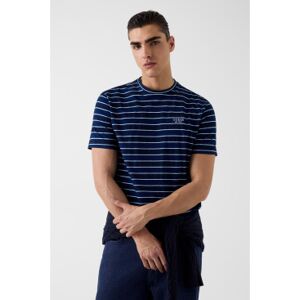 Guess für Herren. M6GI12K2993 Gestreiftes Marine-T-Shirt (S), Lässig, Baumwolle, Kurzarm Guess für Herren. M6GI12K2993 Gestreiftes Marine-T-Shirt (S), Lässig, Baumwolle, Kurzarm