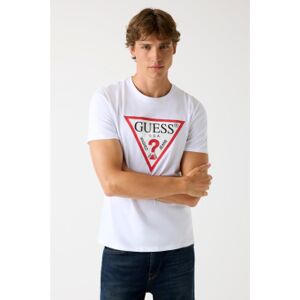 Guess für Herren. M2YI71I3Z14 Weißes T-Shirt mit dreieckigem Logo (XL), Lässig, Baumwolle, Kurzarm Guess für Herren. M2YI71I3Z14 Weißes T-Shirt mit dreieckigem Logo (XL), Lässig, Baumwolle, Kurzarm