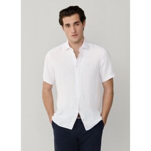 Hackett London für Herren. HM3010633 GMD weißes Leinenhemd (S), Lässig, Kurzarm Hackett London für Herren. HM3010633 GMD weißes Leinenhemd (S), Lässig, Kurzarm