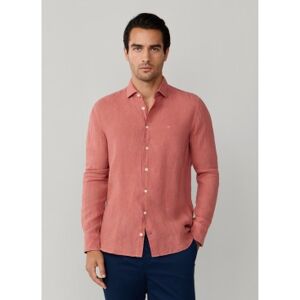 Hackett London für Herren. HM3010636 Leinenhemd gefärbtes Leinen tailliert rot (M), Lässig, Langarm Hackett London für Herren. HM3010636 Leinenhemd gefärbtes Leinen tailliert rot (M), Lässig, Langarm