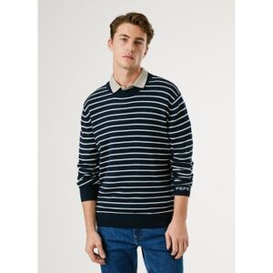 Pepe Jeans für Herren. PM7000010 Andre Stripe navy Pullover (L), Lässig, Baumwolle, Marine Pepe Jeans für Herren. PM7000010 Andre Stripe navy Pullover (L), Lässig, Baumwolle, Marine