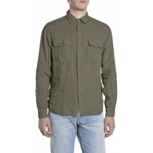 Replay für Herren. M4147.000.81388B Grünes Leinen-Taschenhemd (XL), Lässig, Langarm Replay für Herren. M4147.000.81388B Grünes Leinen-Taschenhemd (XL), Lässig, Langarm