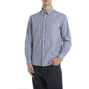 Replay für Herren. M4153.000.52852 Garngefärbtes Hemd blau (M), Lässig, Klassisch, Polyester, Langarm Replay für Herren. M4153.000.52852 Garngefärbtes Hemd blau (M), Lässig, Klassisch, Polyester, Langarm