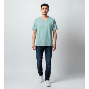 Tommy Hilfiger für Herren. MW0MW39249 T-Shirt mit V-Ausschnitt und türkisfarbener Logostickerei (XL), Lässig, Baumwolle, Kurzarm Tommy Hilfiger für Herren. MW0MW39249 T-Shirt mit V-Ausschnitt und türkisfarbener Logostickerei (XL), Lässig, Baumwolle, Kurzarm