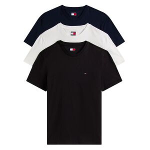 Tommy Jeans für Herren. DM0DM21579 3er-Set extraflache Logo-T-Shirts schwarz, marineblau, weiß (S), Lässig, Baumwolle, Kurzarm Tommy Jeans für Herren. DM0DM21579 3er-Set extraflache Logo-T-Shirts schwarz, marineblau, weiß (S), Lässig, Baumwolle, Kurzarm