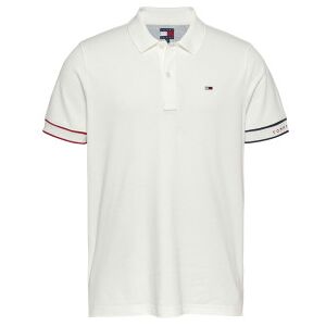 Tommy Jeans für Herren. DM0DM21306 Polo Slim Flag Manschette weiß (S), Lässig, Kurzarm, Bio-Baumwolle, Nachhaltig Tommy Jeans für Herren. DM0DM21306 Polo Slim Flag Manschette weiß (S), Lässig, Kurzarm, Bio-Baumwolle, Nachhaltig
