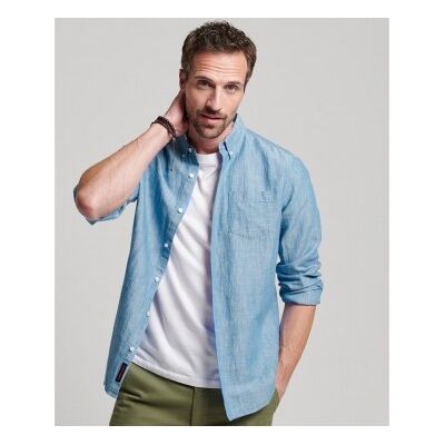 Superdry für Herren. M4010696A Studios Leinen & Bio-Baumwolle Button-down-Hemd mit Kragen blau (XXL), Lässig, Langarm Superdry für Herren. M4010696A Studios Leinen & Bio-Baumwolle Button-down-Hemd mit Kragen blau (XXL), Lässig, Langarm