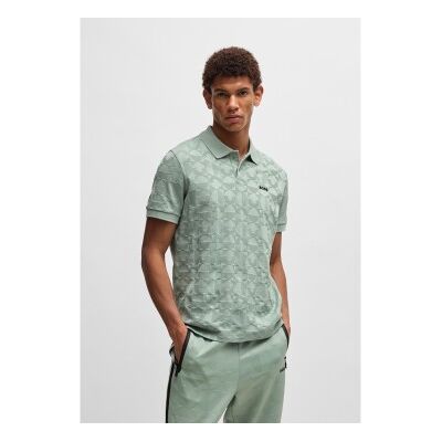 Boss für Herren. 50538191 Poloshirt aus Baumwolle mit kreisförmigem Jacquard grün (L), Lässig, Kurzarm Boss für Herren. 50538191 Poloshirt aus Baumwolle mit kreisförmigem Jacquard grün (L), Lässig, Kurzarm