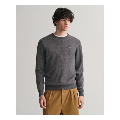 Gant für Herren. 87211 Pullover mit rundem Halsausschnitt aus sehr feiner grauer Schafswolle (XL), Lässig Gant für Herren. 87211 Pullover mit rundem Halsausschnitt aus sehr feiner grauer Schafswolle (XL), Lässig