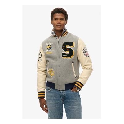 Superdry für Herren. M5012082A Bermberjacke mit grauem Universitätsabzeichen (M), Lässig, Wolle Superdry für Herren. M5012082A Bermberjacke mit grauem Universitätsabzeichen (M), Lässig, Wolle