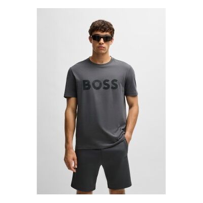 Boss für Herren. 50530990 Baumwoll-Strick-T-Shirt mit großem Logo grau (XXL), Lässig, Baumwolle, Kurzarm Boss für Herren. 50530990 Baumwoll-Strick-T-Shirt mit großem Logo grau (XXL), Lässig, Baumwolle, Kurzarm
